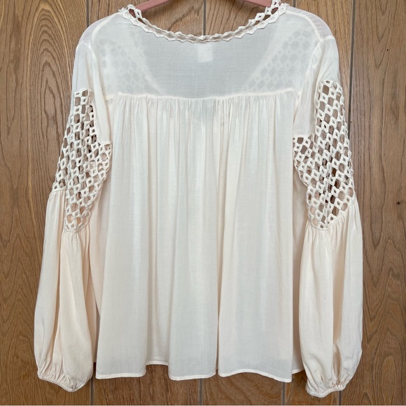 Sundance Romantic Boho Long Sleeve Button Front Open Knit Details Peasant Blouse - Picture 6 of 14
